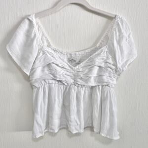 Hollister Y2K Babydoll Crop Top S White Milkmaid Ruffle Coquette Boho Cottage